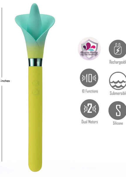 Maia VALA - Yellow - Yellow/Green 22.2 cm USB Rechargeable Flower Vibrator