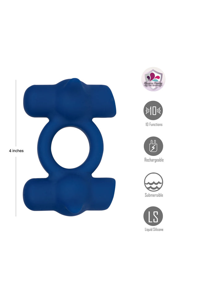Maia RONAN - Blue - Blue USB Rechargeable Dual Vibrating Cock Ring