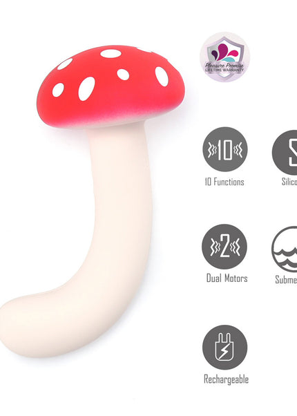 Maia ALICE - Red/White 15.2 cm USB Rechargeable Dual Vibrating Mushroom