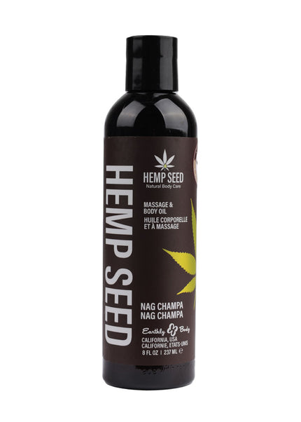 Hemp Seed Massage & Body Oil - Nag Champa (East Indian Incense) Scented - 237 ml Bottle