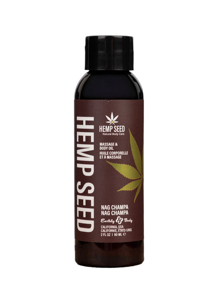 Hemp Seed Massage & Body Oil - Nag Champa (East Indian Incense) Scented - 59 ml Bottle