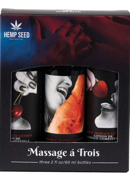 Hemp Seed Edible Massage A Trois - Edible Massage Lotion Kit - 3 Bottle Set