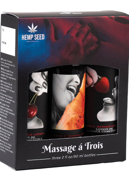 Hemp Seed Edible Massage A Trois - Edible Massage Lotion Kit - 3 Bottle Set