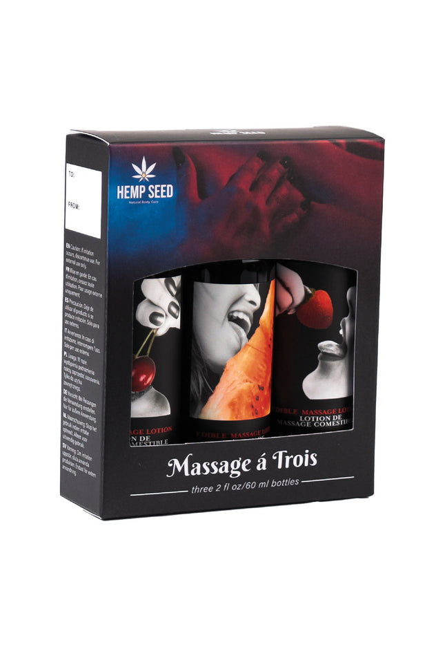 Hemp Seed Edible Massage A Trois - Edible Massage Lotion Kit - 3 Bottle Set