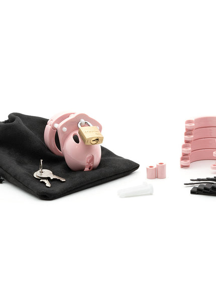 Mini-Me Black Chastity Cock Cage Kit - Pink - Pink 1.25 Inch Cock Cage Kit