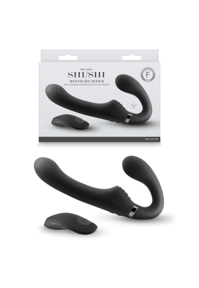 ShiShi - Midnight Rider - Black - Black USB Rechargeable Vibrating Strapless Strap-On with Remote