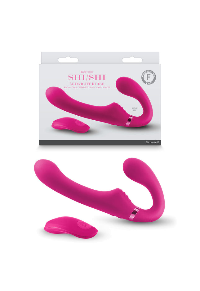 ShiShi - Midnight Rider - Pink - Pink USB Rechargeable Vibrating Strapless Strap-On with Remote