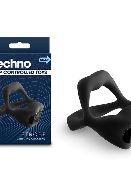 Techno - Strobe - Black - Black USB Rechargeable Vibrating Cock Ring with App Control