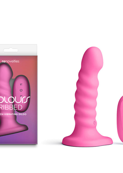 Colours Ribbed - 5'' Vibrating Dildo - Pink - Pink 14.5 cm USB Rechargeable Vibrating Dildo with Wireless Remote
