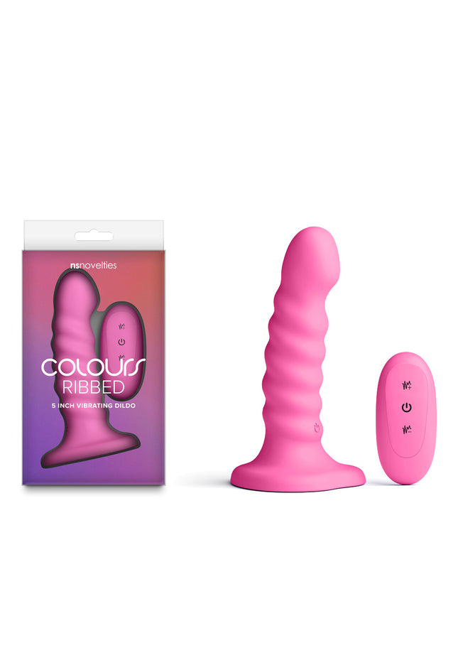 Colours Ribbed - 5'' Vibrating Dildo - Pink - Pink 14.5 cm USB Rechargeable Vibrating Dildo with Wireless Remote