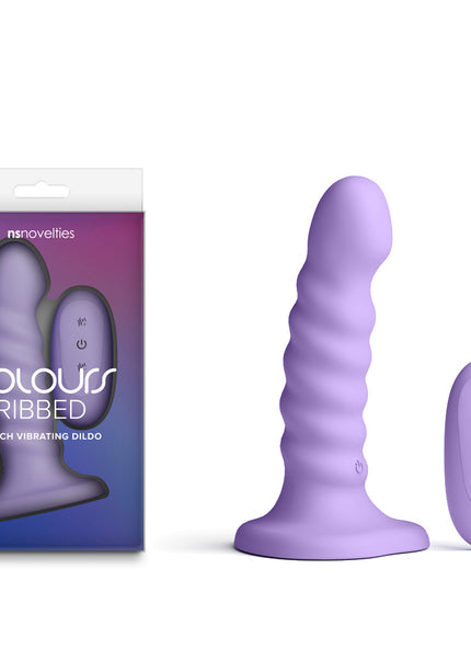 Colours Ribbed - 5'' Vibrating Dildo - Purple - Purple 14.5 cm USB Rechargeable Vibrating Dildo with Wireless Remote