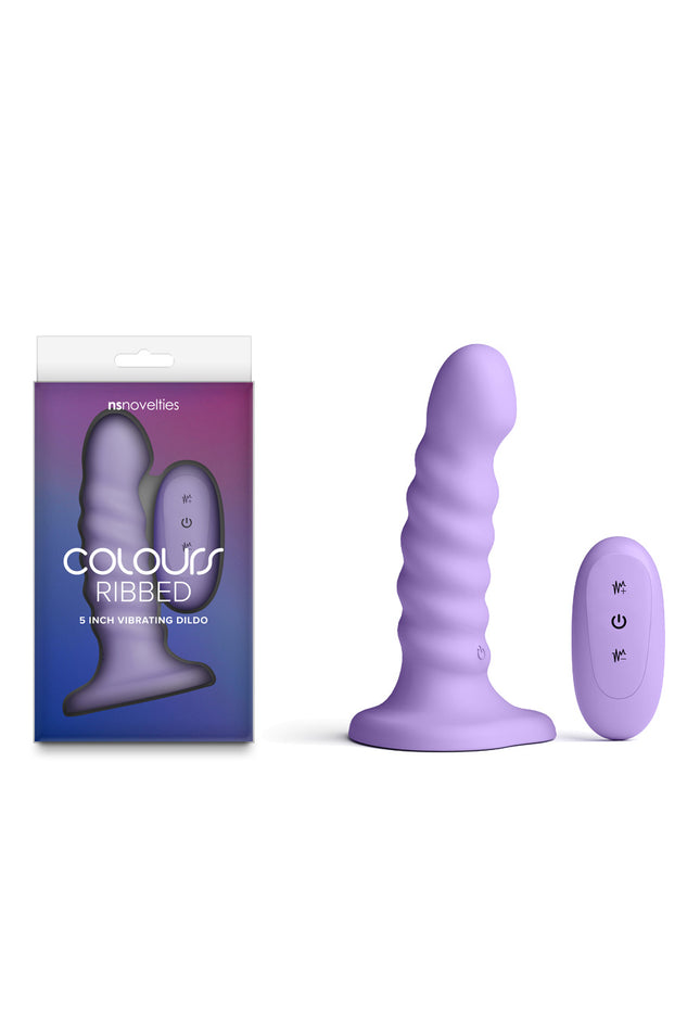 Colours Ribbed - 5'' Vibrating Dildo - Purple - Purple 14.5 cm USB Rechargeable Vibrating Dildo with Wireless Remote