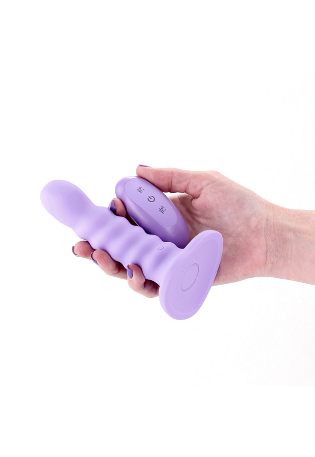Colours Ribbed - 5'' Vibrating Dildo - Purple - Purple 14.5 cm USB Rechargeable Vibrating Dildo with Wireless Remote