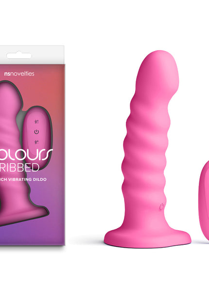 Colours Ribbed - 6'' Vibrating Dildo - Pink - Pink 16.5 cm USB Rechargeable Vibrating Dildo with Wireless Remote