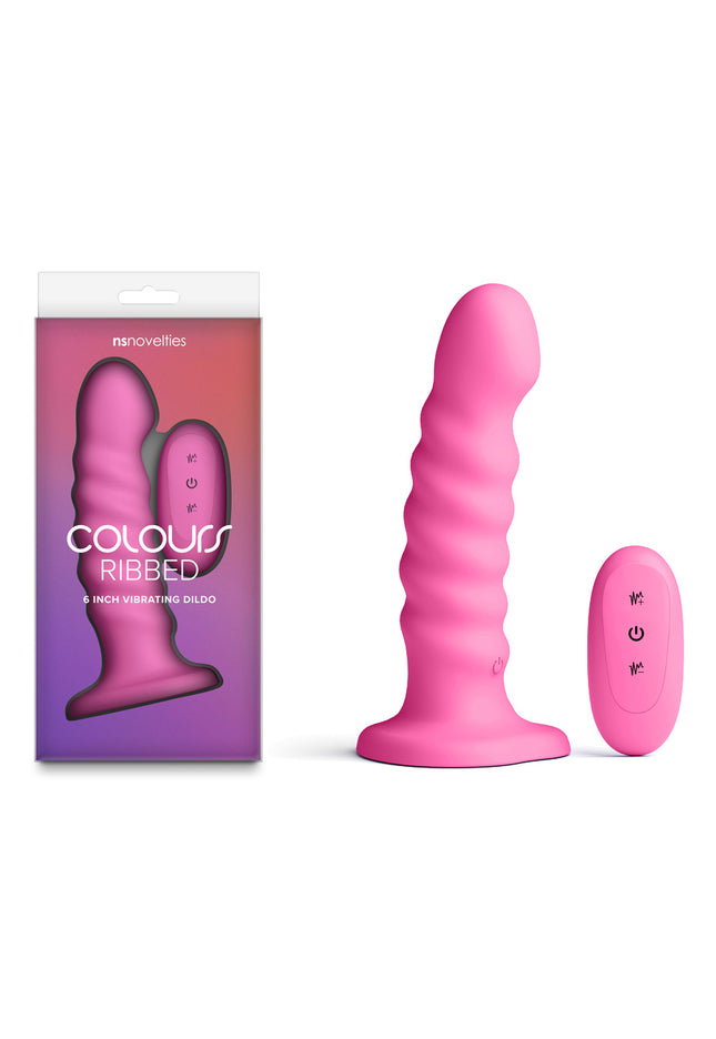 Colours Ribbed - 6'' Vibrating Dildo - Pink - Pink 16.5 cm USB Rechargeable Vibrating Dildo with Wireless Remote