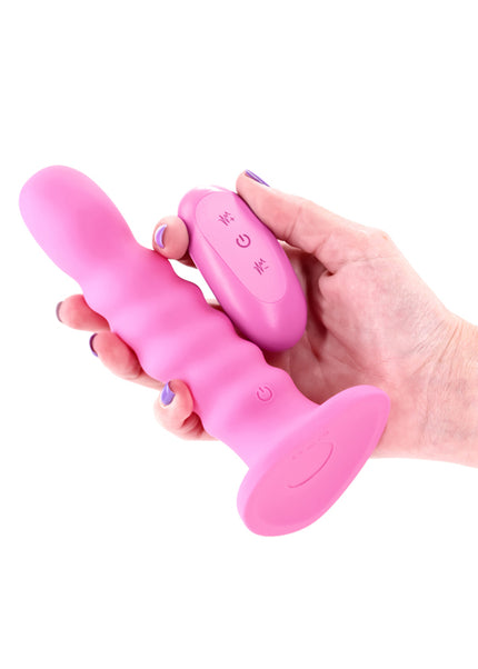 Colours Ribbed - 6'' Vibrating Dildo - Pink - Pink 16.5 cm USB Rechargeable Vibrating Dildo with Wireless Remote