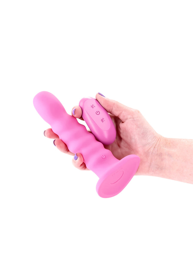Colours Ribbed - 6'' Vibrating Dildo - Pink - Pink 16.5 cm USB Rechargeable Vibrating Dildo with Wireless Remote