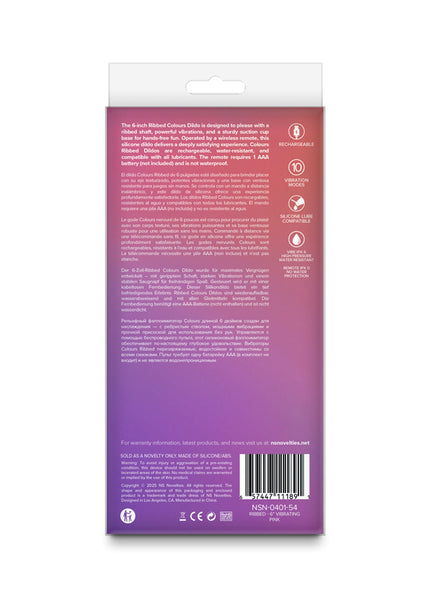 Colours Ribbed - 6'' Vibrating Dildo - Pink - Pink 16.5 cm USB Rechargeable Vibrating Dildo with Wireless Remote
