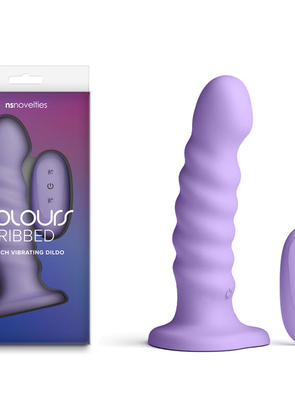 Colours Ribbed - 6'' Vibrating Dildo - Purple - Purple 16.5 cm USB Rechargeable Vibrating Dildo with Wireless Remote