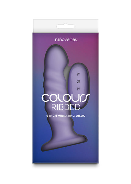 Colours Ribbed - 6'' Vibrating Dildo - Purple - Purple 16.5 cm USB Rechargeable Vibrating Dildo with Wireless Remote