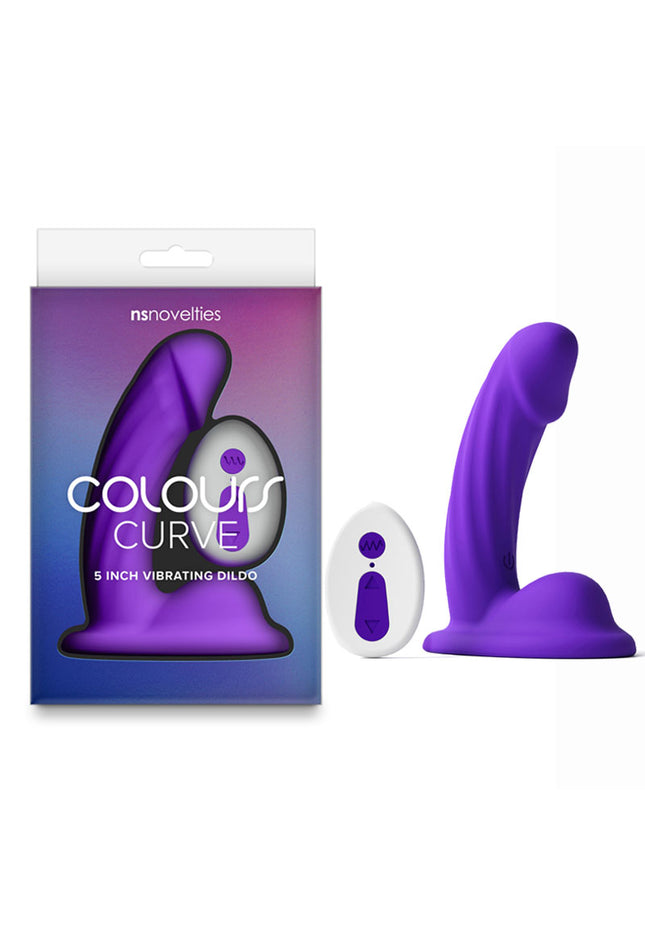 Colours Curve - Vibrating 5'' Dildo - Purple - Purple 12.6 cm USB Rechargeable Vibrating Dildo with Wireless Remote