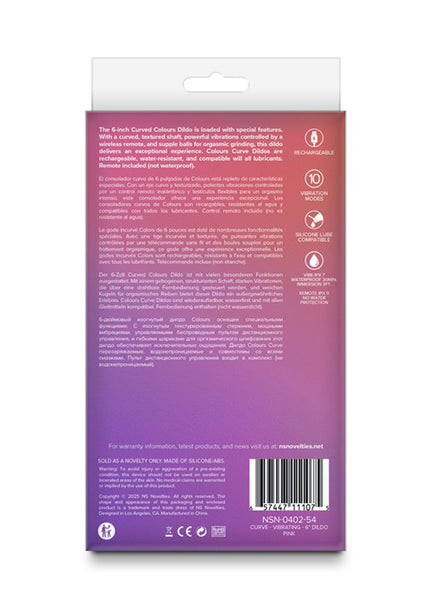 Colours Curve - Vibrating 6'' Dildo - Pink - Pink 16.4 cm USB Rechargeable Vibrating Dildo with Wireless Remote
