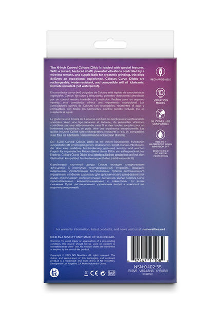 Colours Curve - Vibrating 6'' Dildo - Purple - Purple 16.4 cm USB Rechargeable Vibrating Dildo with Wireless Remote