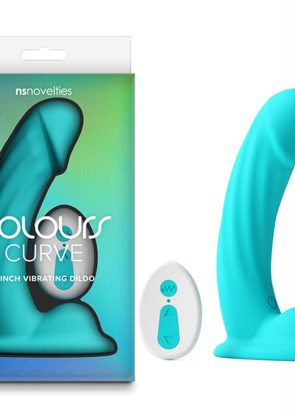 Colours Curve - Vibrating 6'' Dildo - Teal - Teal 16.4 cm USB Rechargeable Vibrating Dildo with Wireless Remote
