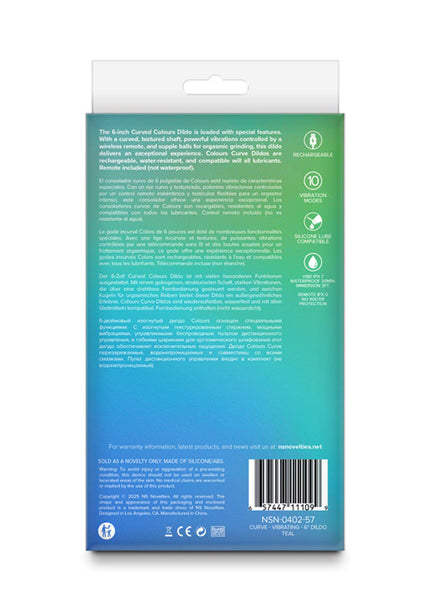 Colours Curve - Vibrating 6'' Dildo - Teal - Teal 16.4 cm USB Rechargeable Vibrating Dildo with Wireless Remote