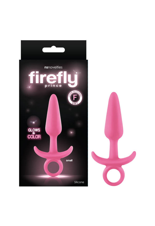 Firefly Prince - Glow-in-Dark Pink 10.9 cm Small Butt Plug with Ring Bull