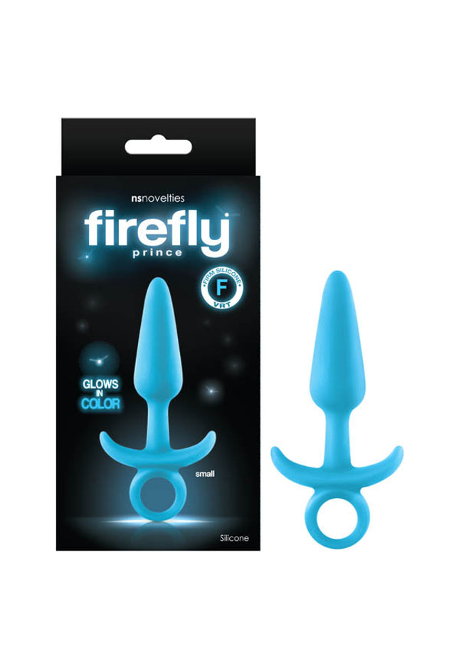 Firefly Prince - Glow-in-Dark Blue 10.9 cm Small Butt Plug with Ring Bull