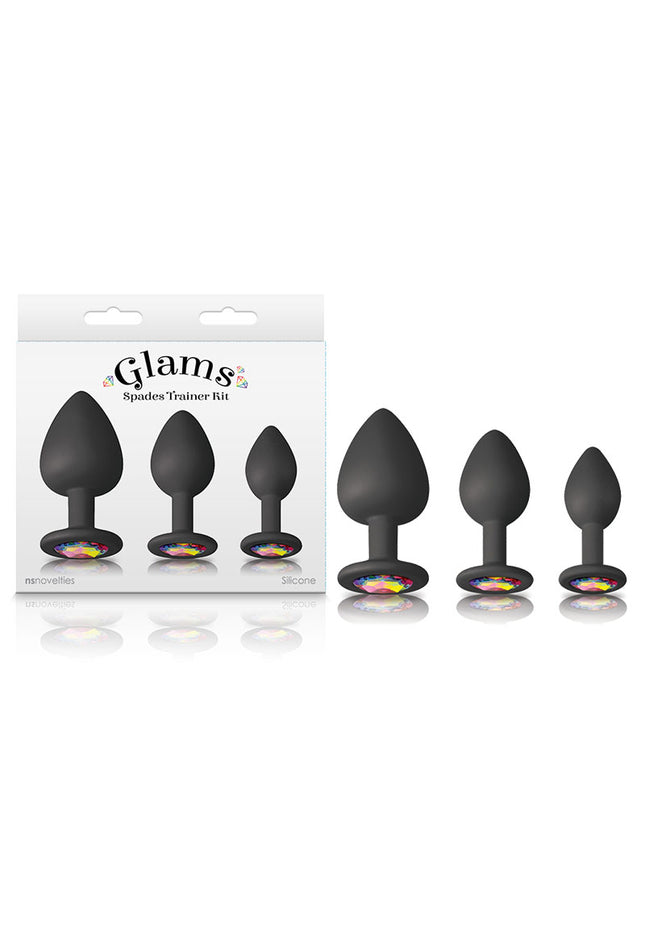 Glams Spades Trainer Kit - Black Butt Plugs with Gems - Set of 3 Sizes