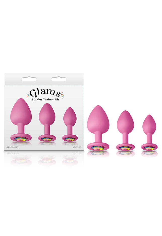 Glams Spades Trainer Kit - Pink Butt Plugs with Gems - Set of 3 Sizes
