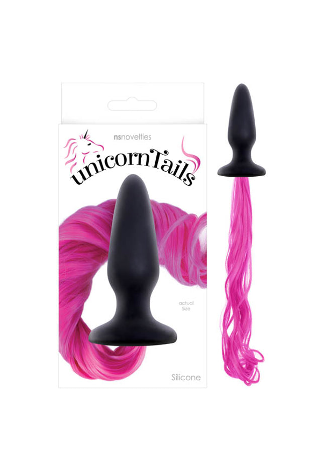 Unicorn Tails - Black 9.9 cm (3.9'') Butt Plug with Pink Pony Tail
