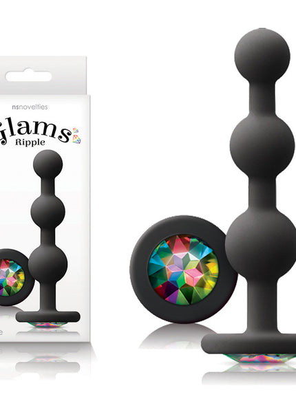 Glams Ripple - Rainbow Gem - Black - Black 11.4 cm Butt Plug with Rainbow Gem Base