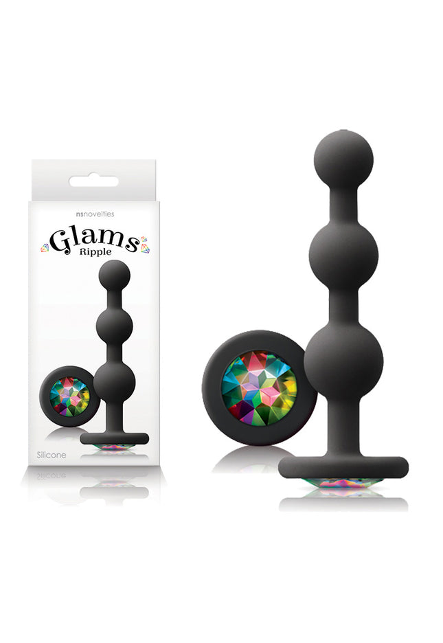 Glams Ripple - Rainbow Gem - Black - Black 11.4 cm Butt Plug with Rainbow Gem Base