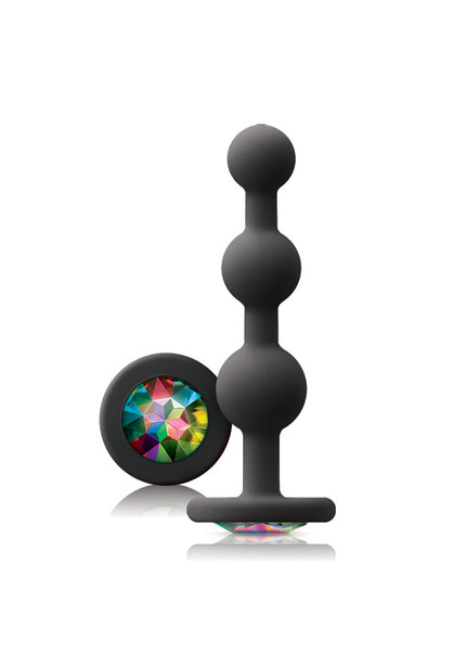 Glams Ripple - Rainbow Gem - Black - Black 11.4 cm Butt Plug with Rainbow Gem Base