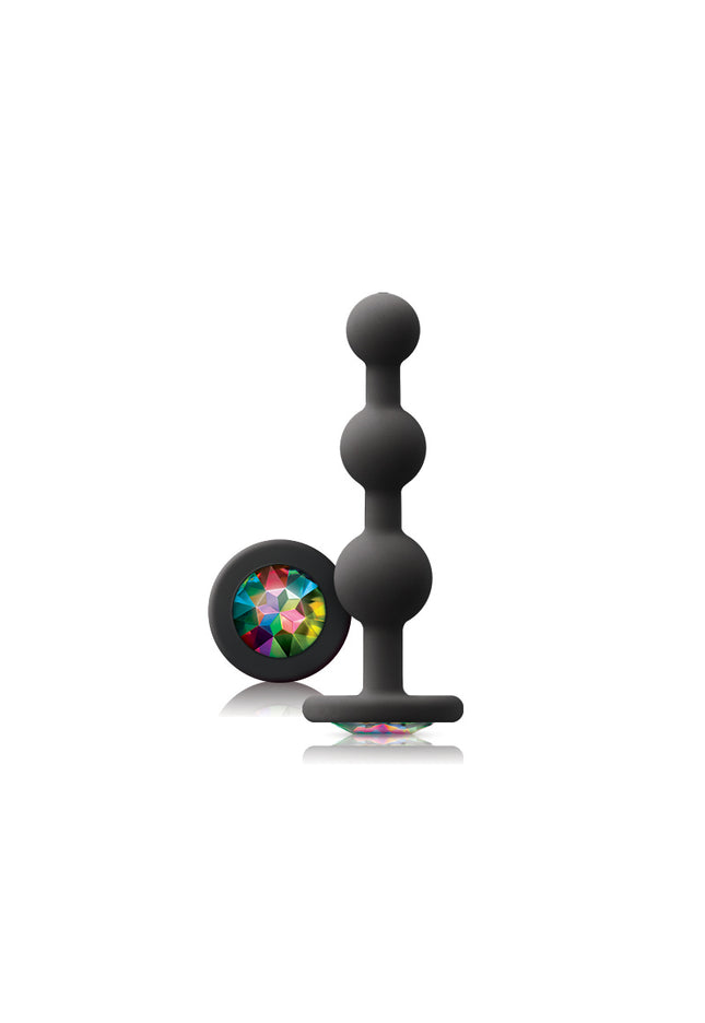 Glams Ripple - Rainbow Gem - Black - Black 11.4 cm Butt Plug with Rainbow Gem Base