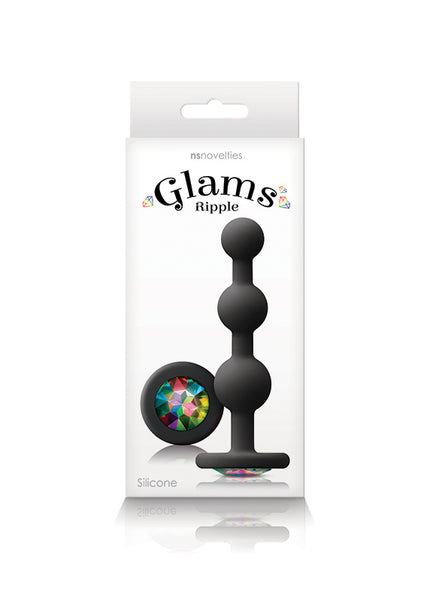 Glams Ripple - Rainbow Gem - Black - Black 11.4 cm Butt Plug with Rainbow Gem Base