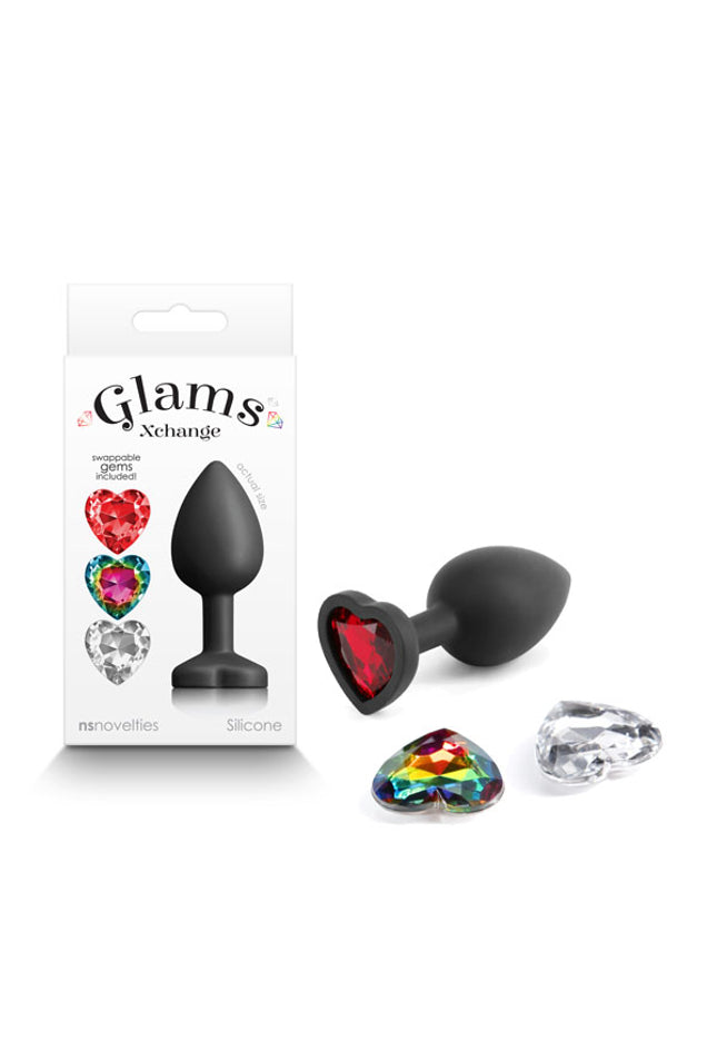 Glams Xchange Heart - Small - Black Small Butt Plug with Interchangeable Heart Gems
