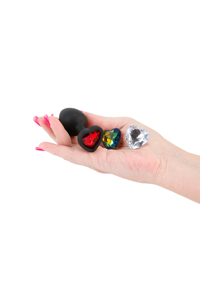 Glams Xchange Heart - Small - Black Small Butt Plug with Interchangeable Heart Gems