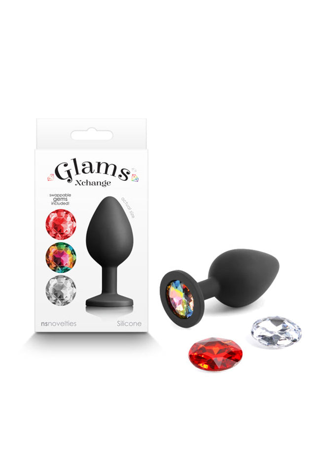 Glams Xchange Round - Medium - Black Medium Butt Plug with Interchangeable Round Gems
