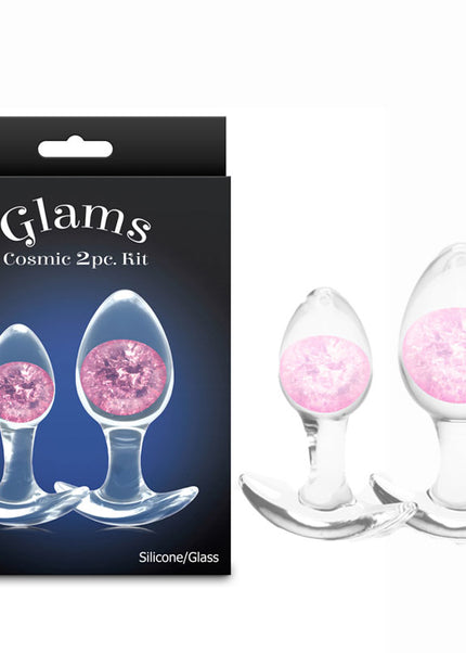 Glams Cosmic 2pc Kit - Pink - Clear/Pink Butt Plugs - Set of 2 Sizes