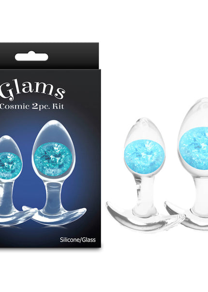 Glams Cosmic 2pc Kit - Blue - Clear/Blue Butt Plugs - Set of 2 Sizes