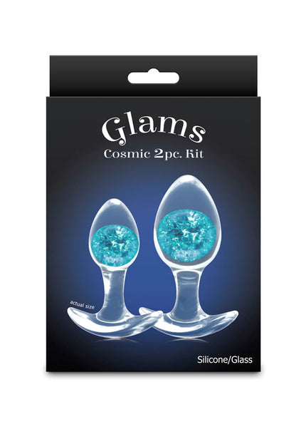 Glams Cosmic 2pc Kit - Blue - Clear/Blue Butt Plugs - Set of 2 Sizes