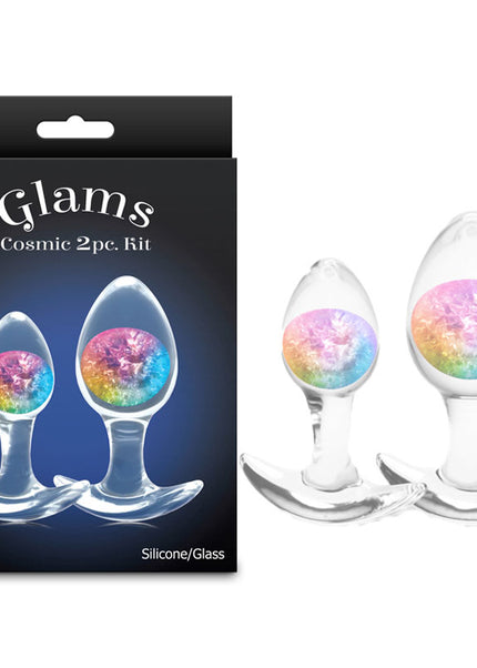 Glams Cosmic 2pc Kit - Rainbow - Clear/Rainbow Butt Plugs - Set of 2 Sizes