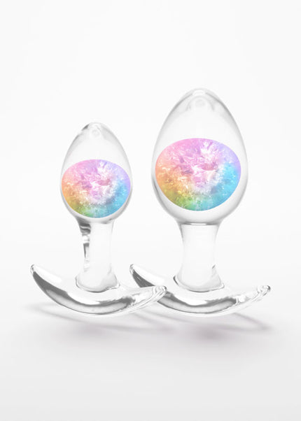 Glams Cosmic 2pc Kit - Rainbow - Clear/Rainbow Butt Plugs - Set of 2 Sizes
