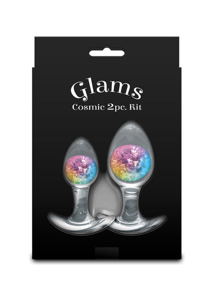 Glams Cosmic 2pc Kit - Rainbow - Clear/Rainbow Butt Plugs - Set of 2 Sizes