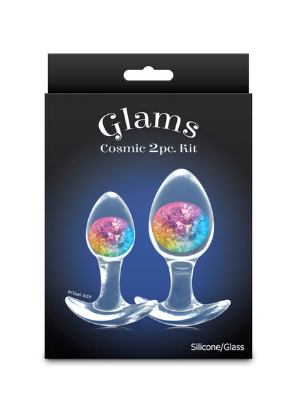Glams Cosmic 2pc Kit - Rainbow - Clear/Rainbow Butt Plugs - Set of 2 Sizes