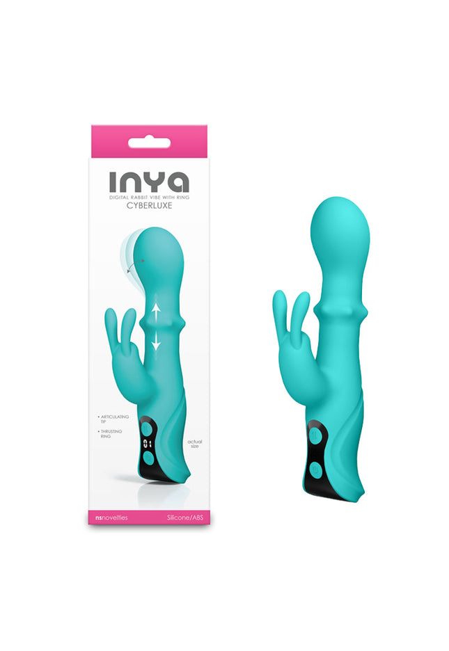INYA Cyberluxe - Aqua - Aqua 18 cm USB Rechargeable Rabbit Vibrator with Sliding Ring Shaft